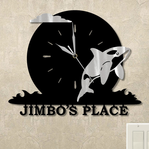 Orca Ocean Moon Personalized Wall Clock in satin black