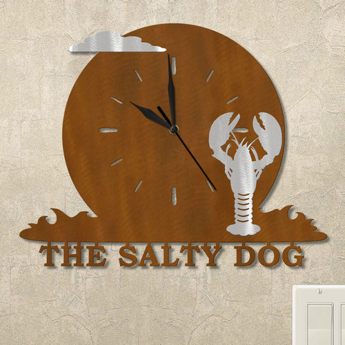 Lobster Ocean Moon Personalized Wall Clock in rust patina