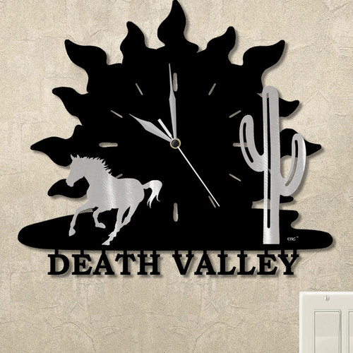 Horse and Cactus Sunrise Personalized Wall Clock in satin black