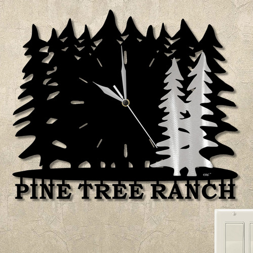 Two Tone Trees Personalized Wall Clock in satin black