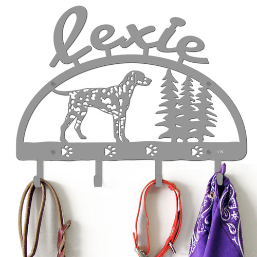 Dalmatian Personalized Leash Organizer Wall Hooks- Choose Color or Paint it Yourself - trees script primer
