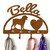 Rottweiler Personalized Leash Organizer Wall Hooks- Choose Color or Paint it Yourself - heart script rust