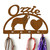 Saint Bernard Personalized Leash Organizer Wall Hooks- Choose Color or Paint it Yourself - heart script rust