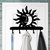 Celestial Theme Sun Face Eclipse Solid Metal Decorative Wall Hooks - 24in W with 5 Hooks in Black