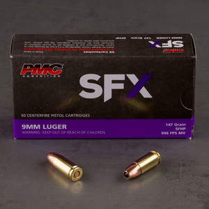PMC SFX 9mm Luger Handgun Ammo - 147 Grain | SFHP | 50rd Box PMC SFX 9mm Luger Handgun Ammo - 147 Grain | SFHP | 50rd Box