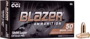 CCI Blazer Brass 9mm Luger Ammunition - 124 Grain FMJ, 50 Rounds CCI Blazer Brass 9mm Luger Ammunition - 124 Grain FMJ, 50 Rounds