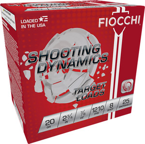 Fiocchi 20 Gauge 2.75-Inch Shotgun Shells, 7/8 Ounce #8 Lead Shot - Pack of 25 Fiocchi 20 Gauge 2.75-Inch Shotgun Shells, 7/8 Ounce #8 Lead Shot - Pack of 25