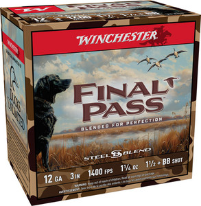 Winchester Ammunition Final Pass 12 Gauge 3-Inch Shotshells, Non-Toxic BB & 1.5 Shot Size, 1-1/4 Ounces, 25 Rounds per Box Winchester Ammunition Final Pass 12 Gauge 3-Inch Shotshells, Non-Toxic BB & 1.5 Shot Size, 1-1/4 Ounces, 25 Rounds per Box