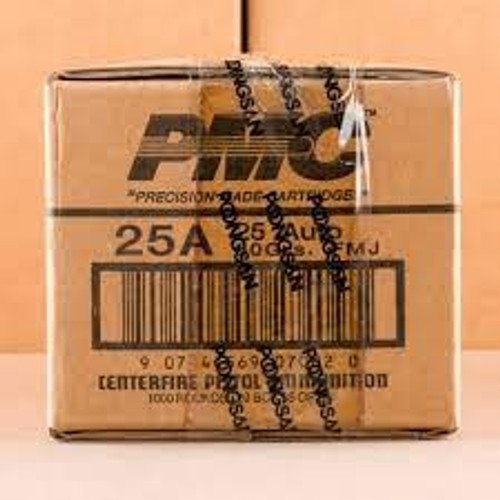PMC Ammunition Bronze .25 ACP Handgun Ammo - 50 Grain FMJ | Part Number 25A | 1000rd Case