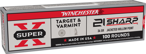 Winchester Ammunition Super X 21 Sharp 21 Caliber Hollow Point Ammunition - 34 Grains, 1500 FPS, 100 Rounds Per Box
