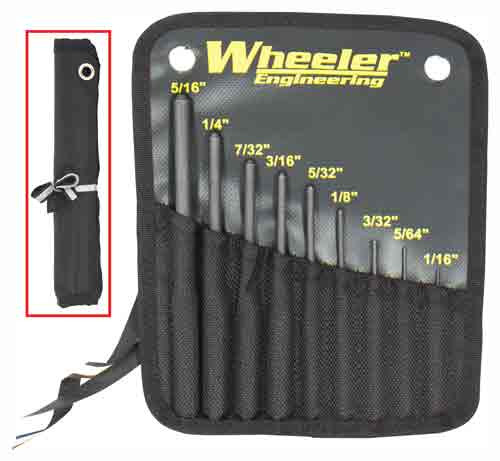 Wheeler 9-Piece Steel Roll Pin Punch Set with Nylon Storage Pouch