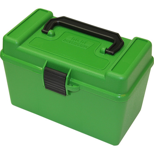 MTM Deluxe Handled Rifle Ammo Case Extra Large Green 50 Rounds - Durable & Stackable Storage Solution