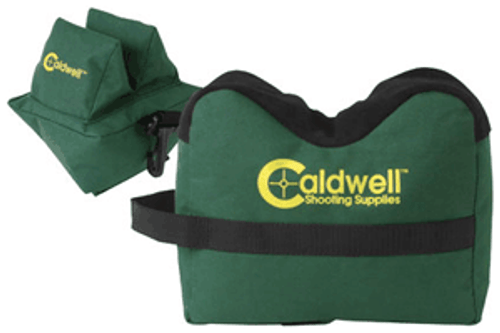 Caldwell Deadshot Benchrest Front and Rear Shooting Bags - Green/Black with Yellow Wording, 600 Denier Polyester