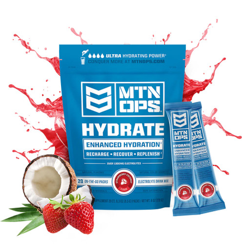 MTN OPS Hydrate Strawberry Coconut Trail Pack - Electrolyte Drink Mix (20 Count)