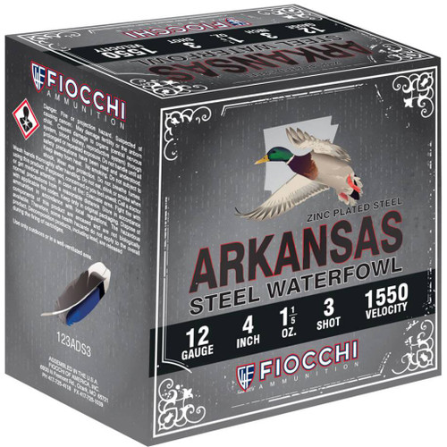Fiocchi Arkansas Steel Shotgun Ammo 12 Gauge, 3 Inch, 1 1/5 Oz., 1550 FPS, #3 Shot, 100 Rounds