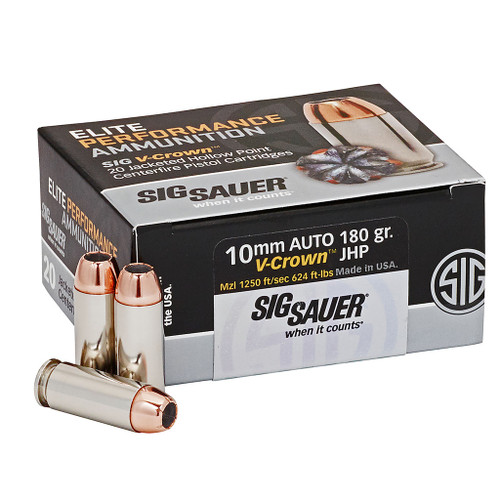 Sig Sauer Elite V-Crown Performance 10mm Auto Pistol Ammo - 200 Grain JHP, 20 Rounds