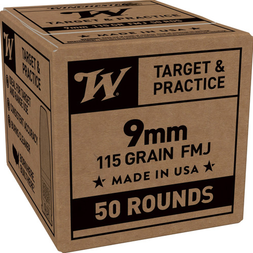 Winchester Target Pistol Ammo 9mm 115 Grain FMJ, 50 Rounds