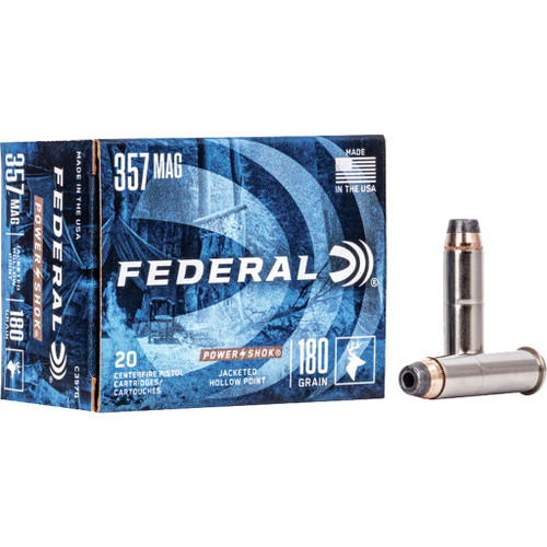 Federal Power-Shok .357 Magnum 180 Grain Jacketed Hollow Point Pistol Ammunition - 20 Rounds