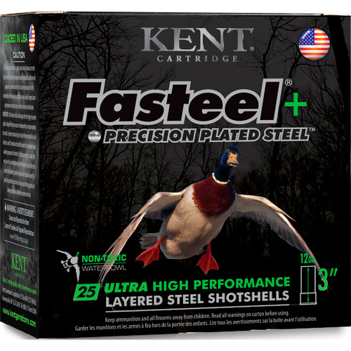 Kent Cartridge Fasteel Precision Plated Steel Shotgun Shells 12 Gauge, 3-inch, 1 1/4 oz. BB 2, 25 Rounds