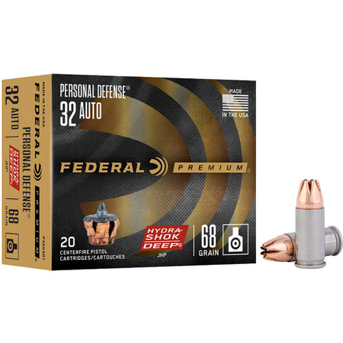 Federal Handgun Ammo 32 Auto 68 Grain Hydra-Shok Deep JHP - 20 Rounds