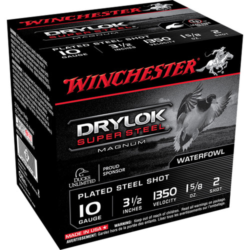 Winchester Drylok Magnum Plated Load 10 Gauge 3.5 Inch 1 5/8 Ounce 2 Shot Shotshells (25 Rounds)