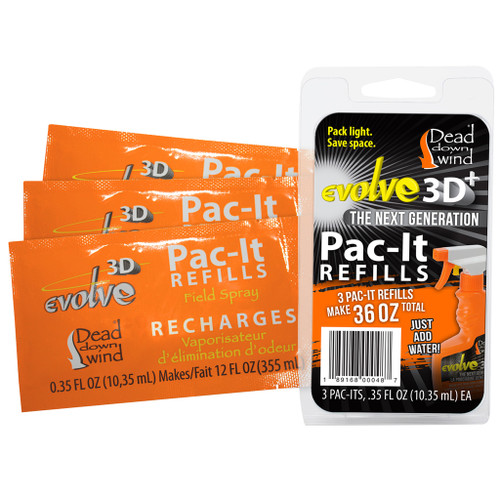 Dead Down Wind 3D+ Pac-It Field Spray Refills 3 Pack - Efficient Scent Control for Hunting