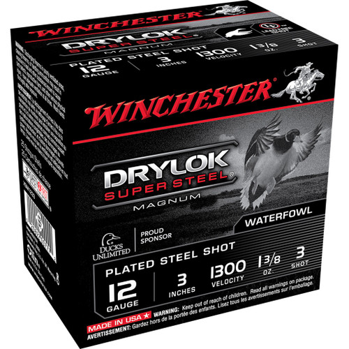 Winchester Drylok Magnum Plated Load 12 Gauge 3-Inch 1 3/8 Oz. 3-Shot Ammunition, 25 Rounds