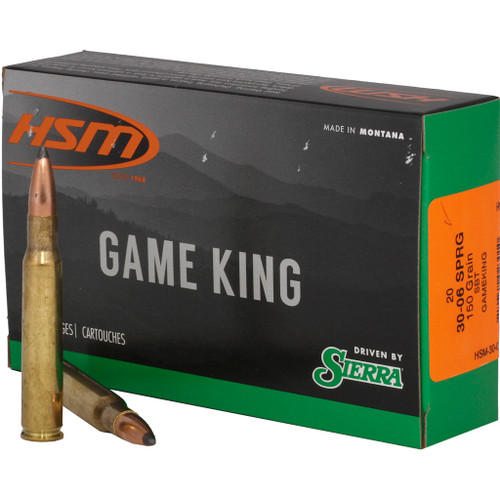 HSM Game King Rifle Ammunition 30-06 SPGF Sierra Spitzer BT 150 Gr. – 20 Rounds