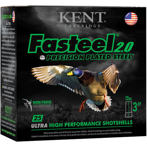 Kent Cartridge Fasteel 2.0 12 Gauge Precision Plated Steel Shot Ammunition, 25 Rounds
