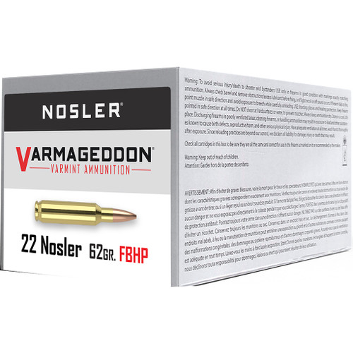 Nosler Varmageddon Rifle Ammunition 22 Nosler 62 Grain Hollow Point Boat Tail, 50 Rounds