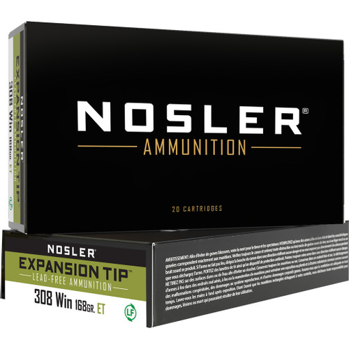 Nosler Expansion Tip Rifle Ammunition 308 Winchester 168 Grain ET SP - 20 Rounds