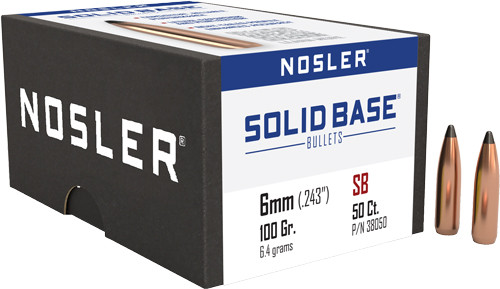 Nosler Bullets 6mm .243 Solid Brass Boat Tail with Ballistic Tip – 100 Grain, Box of 50