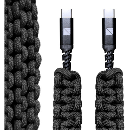 Dark Energy USB C to C Paracord Cable in Black – 36 Inch with 30 Feet of 550 lb Paracord and Protective Features