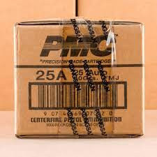 PMC Ammunition Bronze .25 ACP Handgun Ammo - 50 Grain FMJ | Part Number 25A | 1000rd Case