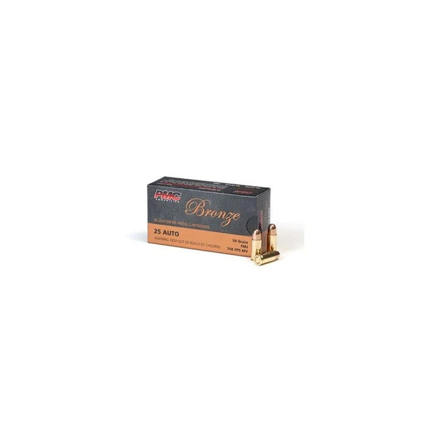 PMC Ammunition Bronze .25 ACP Handgun Ammo - 50 Grain | FMJ | 50rd Box