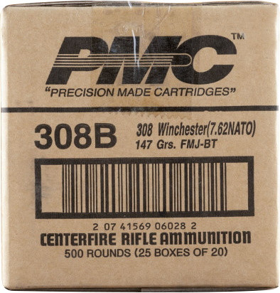 PMC Ammunition .308 Winchester Rifle Ammo - 147 Grain FMJ-BT | 500rd Case