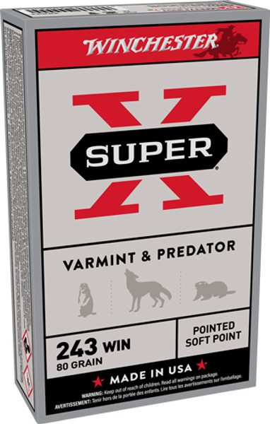 Winchester Ammunition Super-X .243 Winchester 80 Grain JACKETED SOFT POINT Rifle Ammo Winchester Ammunition Super-X .243 Winchester 80 Grain JACKETED SOFT POINT Rifle Ammo