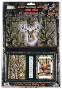 Rivers Edge Deer Cards & Dice Tin with Mossy Oak Break-Up Camo - Casino Quality Double Decks with 5 Dice