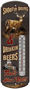 Rivers Edge Shootin' Deer Tin Thermometer - 5 x 17 Inches Outdoor Decor