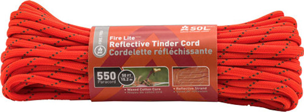 ARB Sol Fire Lite Reflective Fire Starting Cord with Poly 550 Waxed Cotton Tinder, 50 Feet