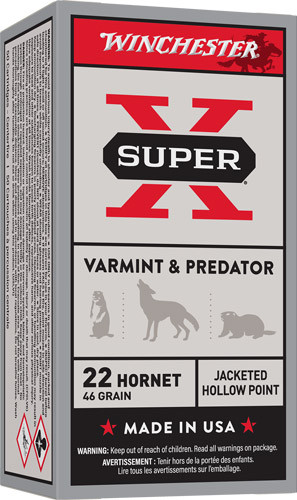Winchester Ammunition Super-X .22 Hornet 46 Grain JHP - High Velocity & Proven Accuracy