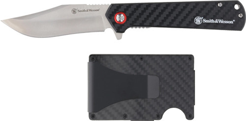 Smith & Wesson S&W Knife/Wallet Combo Carbon - Stainless Steel Blade with Carbon Fiber Handle