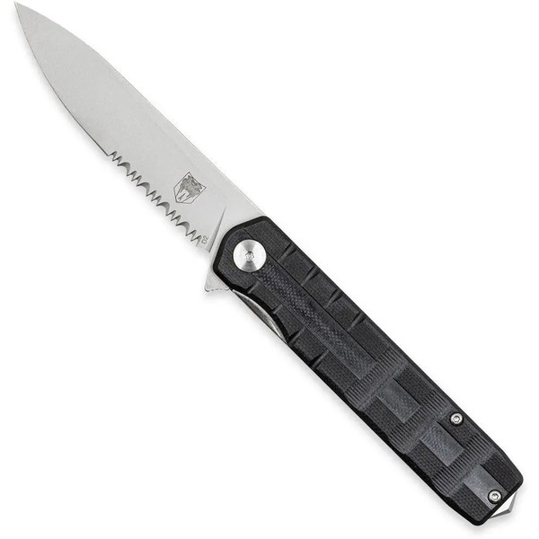 CobraTec Medium Kuzio Drop Serrated Folder Knife with Black D2 Blade and G-10 Scales