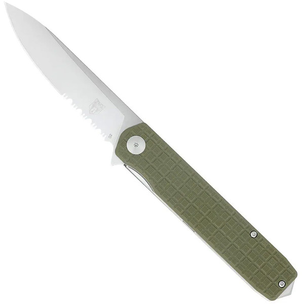 CobraTec Medium Cayden Drop Knife OD Green Serrated Folding Blade with D2 Steel