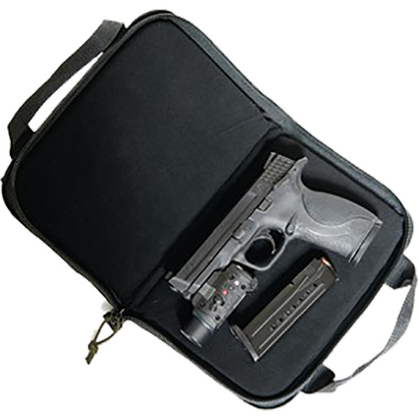 GPS Memory Foam Pistol Case in Green and Black with External Magazine Pouches