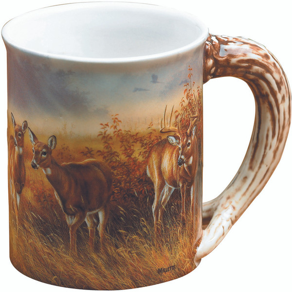 Wild Wings Meadow Mist Whitetail Sculpted Mug with Nature Scene - Large Capacity