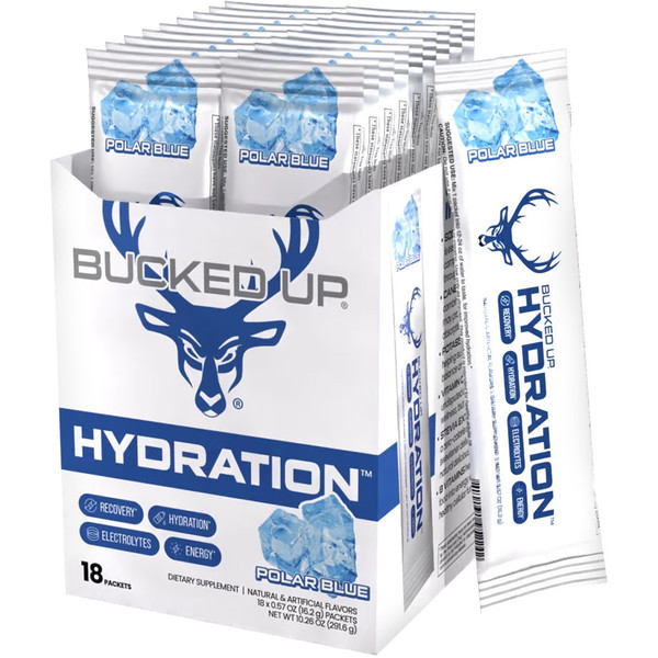 Bucked Up Hydration 2.0 Ice Blue Electrolyte Powder Sticks, 18 Count