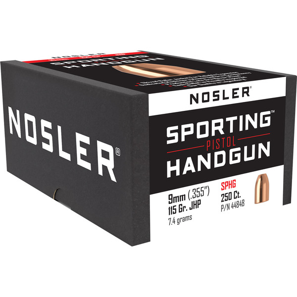 Nosler Sporting Handgun Pistol Bullet 9mm 115 gr. Jacketed Hollow Point, 250-Pack