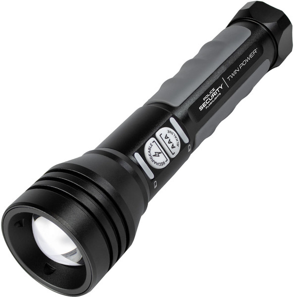 Police Security Twin Power 600 Lumen Flashlight with Rechargeable Battery and USB-C Charging