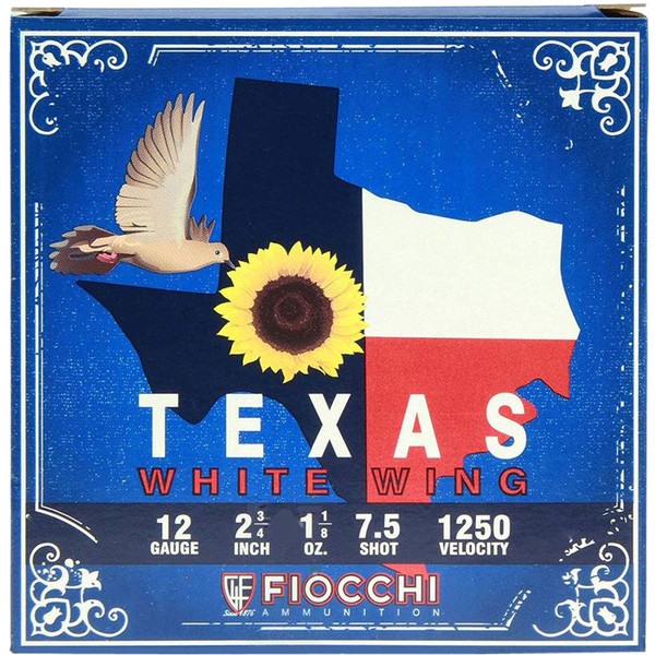 Fiocchi Texas White Wing 12 Gauge Shotgun Ammo * 2.75 inch, 1 1/8 oz, 1250 FPS, 7.5 Shot * 100 Rounds